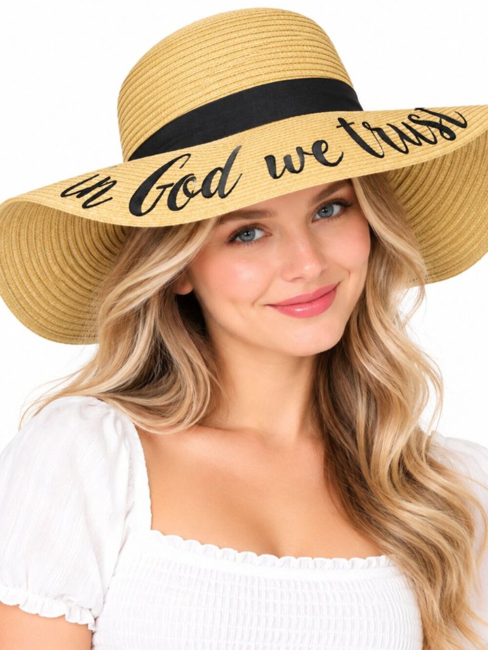 C.C Embroidered Lettering Straw Summer Sun Hat